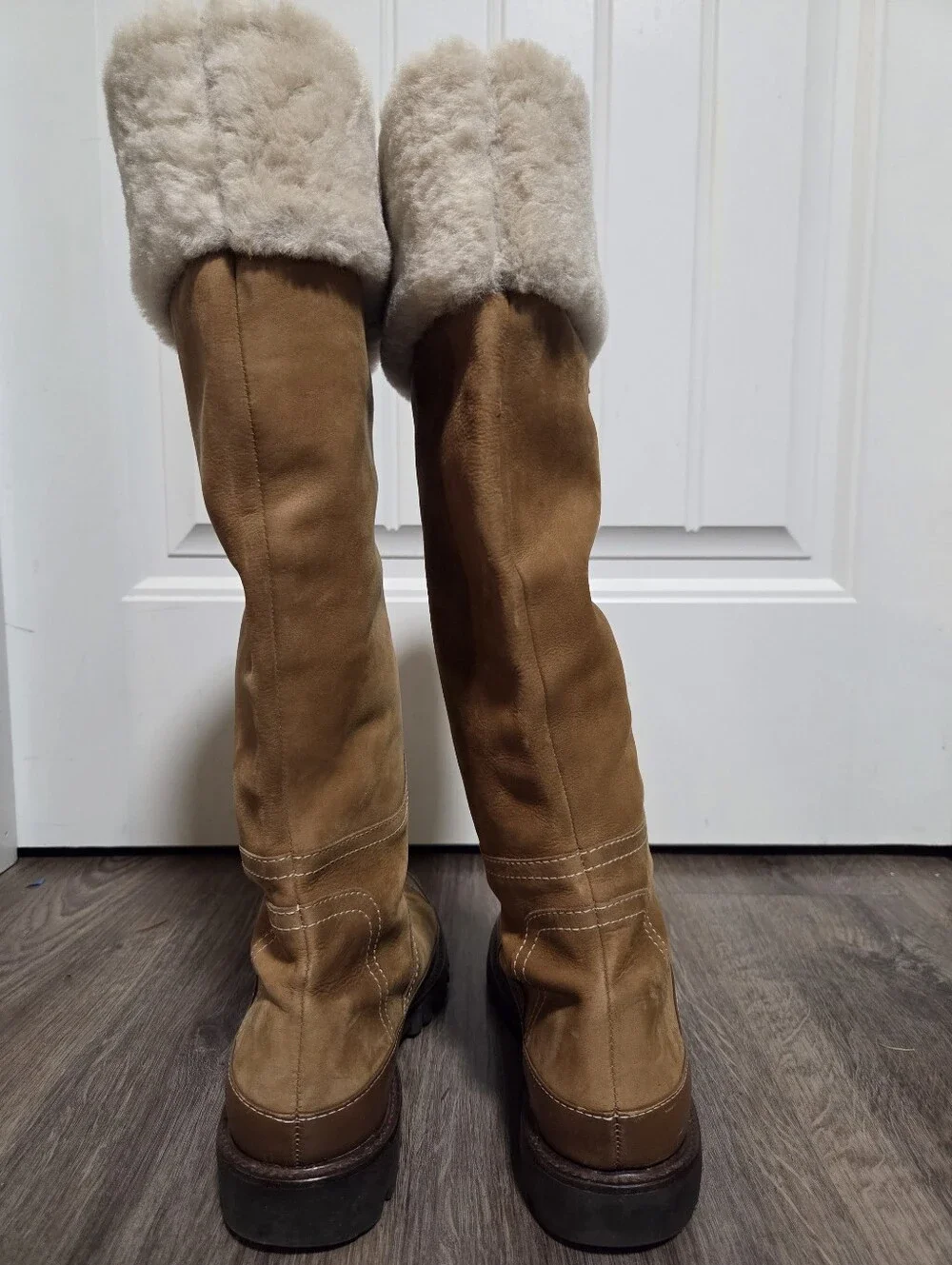 Hunter Suede Shearling Knew High Chunky Sole Boot